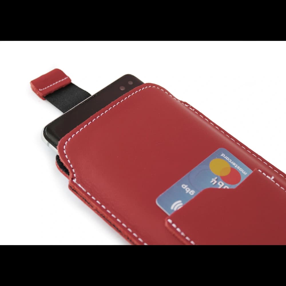 LURESKO NEUE ASTER XXXL universelle Lederhülle mit einer Schlaufe für einen Gurt für Handys der Größen 6,5' - 6,9' (rot mit weißen Nähten) - 5