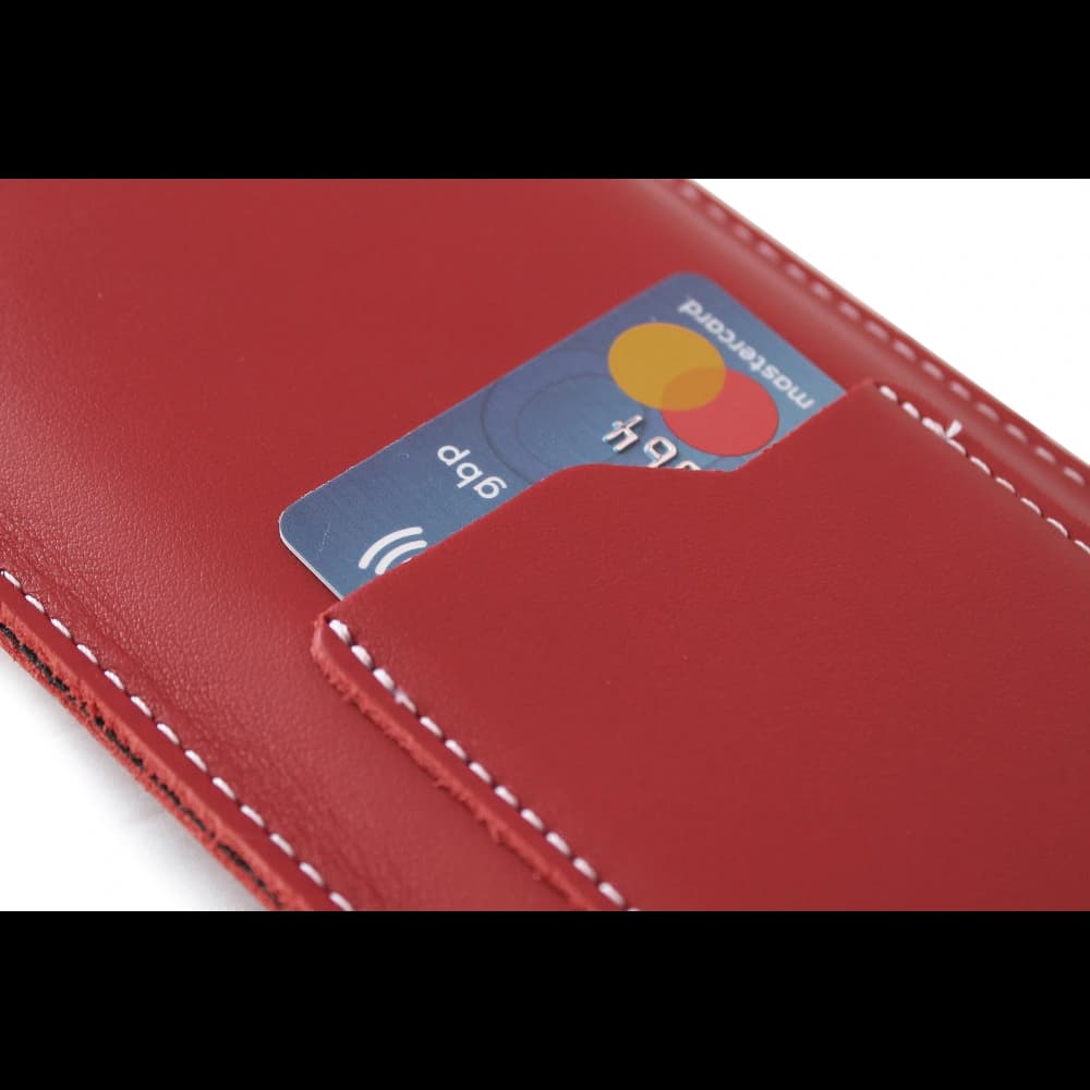 LURESKO NEUE ASTER XXXL universelle Lederhülle mit einer Schlaufe für einen Gurt für Handys der Größen 6,5' - 6,9' (rot mit weißen Nähten) - 8