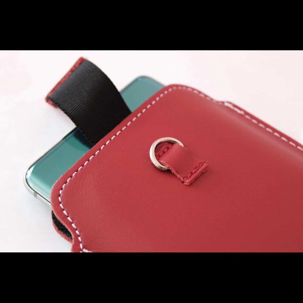 LURESKO NEUE ASTER XXXL universelle Lederhülle mit einer Schlaufe für einen Gurt für Handys der Größen 6,5' - 6,9' (rot mit weißen Nähten) - 10