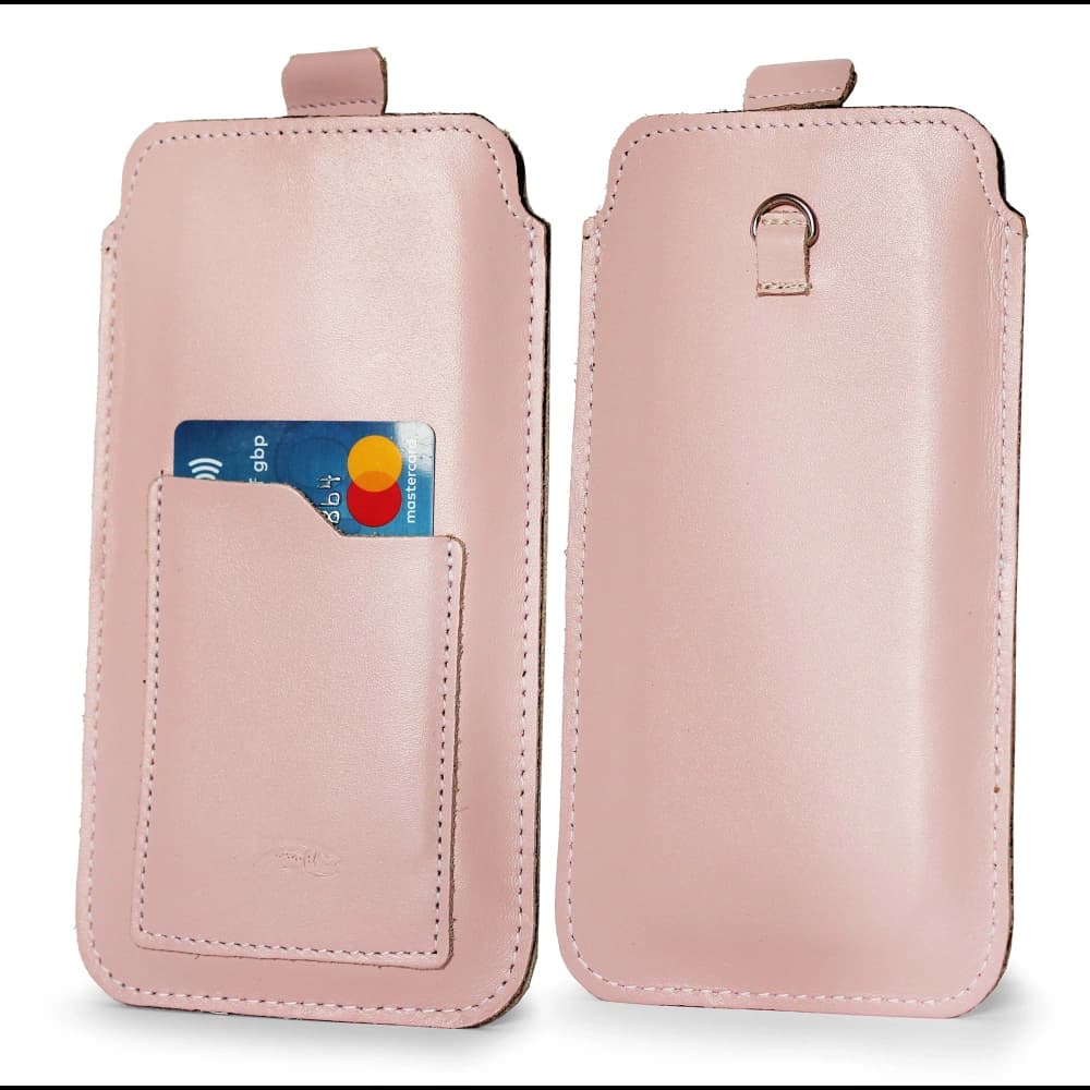 LURESKO NEUE ASTER XXXL universelle Lederhülle mit einer Schlaufe für einen Gurt für Telefone von 6,5' - 6,9' (rosa mit weißen Fäden) - 1