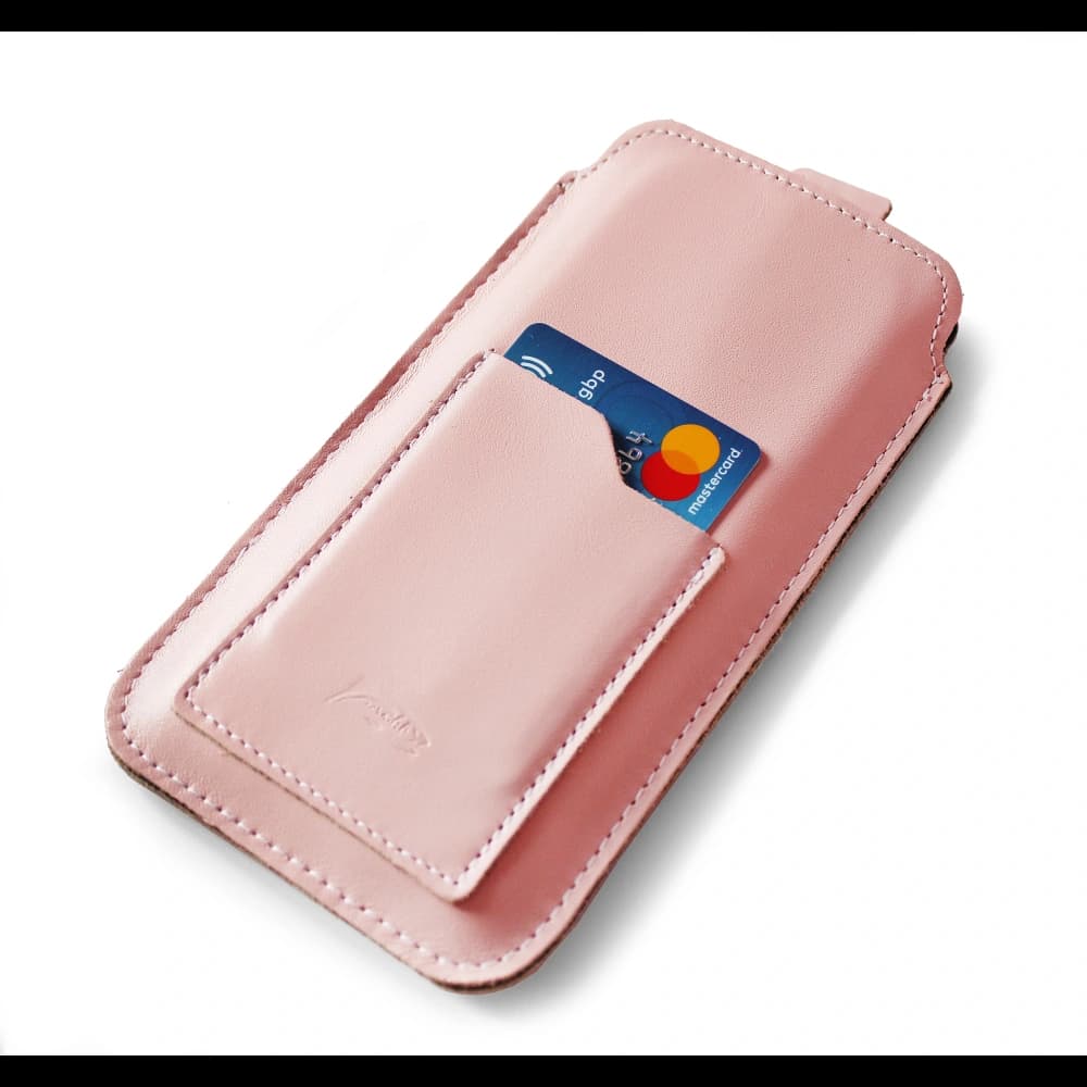 LURESKO NEUE ASTER XXXL universelle Lederhülle mit einer Schlaufe für einen Gurt für Telefone von 6,5' - 6,9' (rosa mit weißen Fäden) - 3