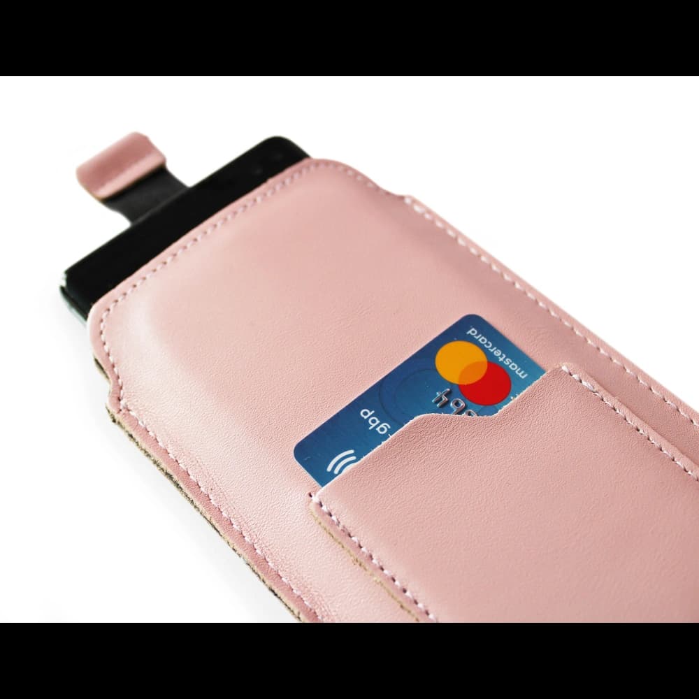 LURESKO NEUE ASTER XXXL universelle Lederhülle mit einer Schlaufe für einen Gurt für Telefone von 6,5' - 6,9' (rosa mit weißen Fäden) - 7