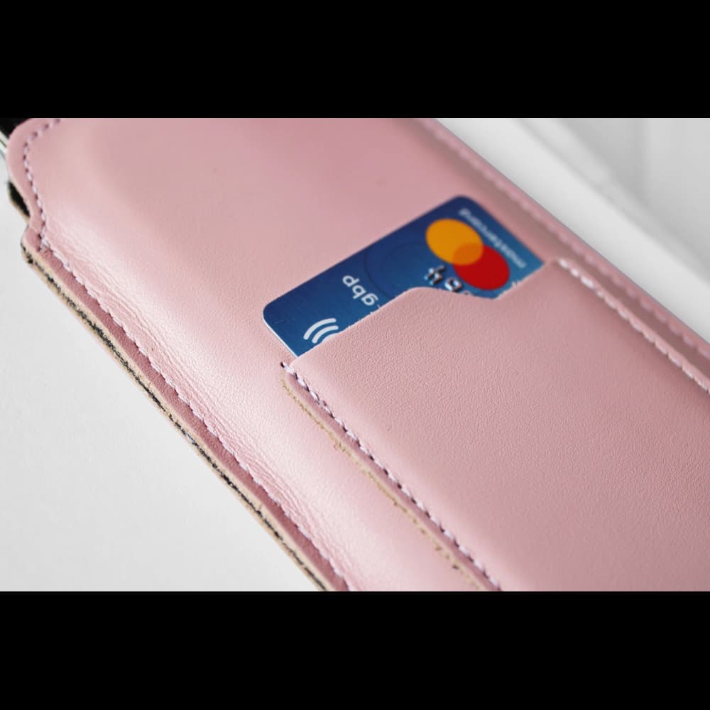 LURESKO NEUE ASTER XXXL universelle Lederhülle mit einer Schlaufe für einen Gurt für Telefone von 6,5' - 6,9' (rosa mit weißen Fäden) - 8