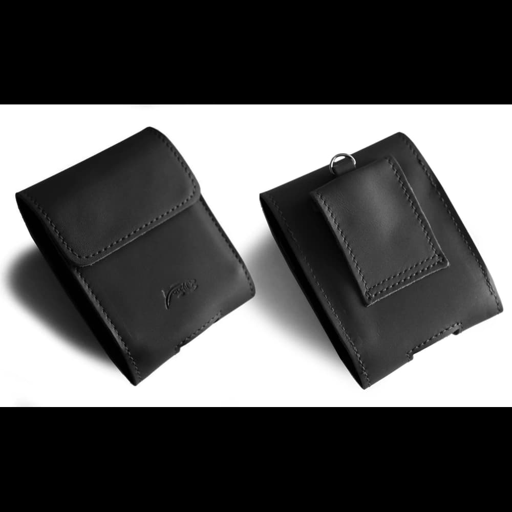 LURESKO HECTOR FLIP M Lederhülle für Hals / Gürtel / Schlaufe für Flip-Modelle (schwarz glatt mit schwarzen Nähten) - 7