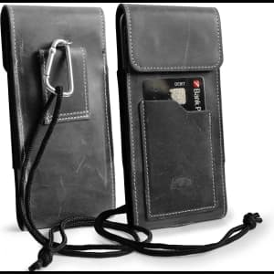 LURESKO HECTOR XXL leather neck case / belt case / loop holster vertical 167x78x10mm (gray vintage white thread)