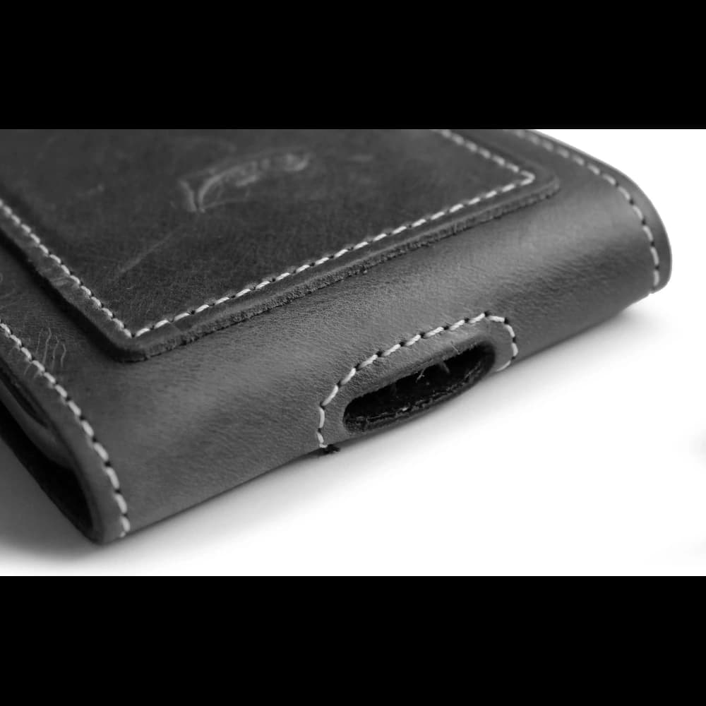 LURESKO HECTOR XXL Lederhalskette / Gürteltasche / Loop-Holster vertikal 167x78x10mm (grau vintage mit weißem Faden) - 7