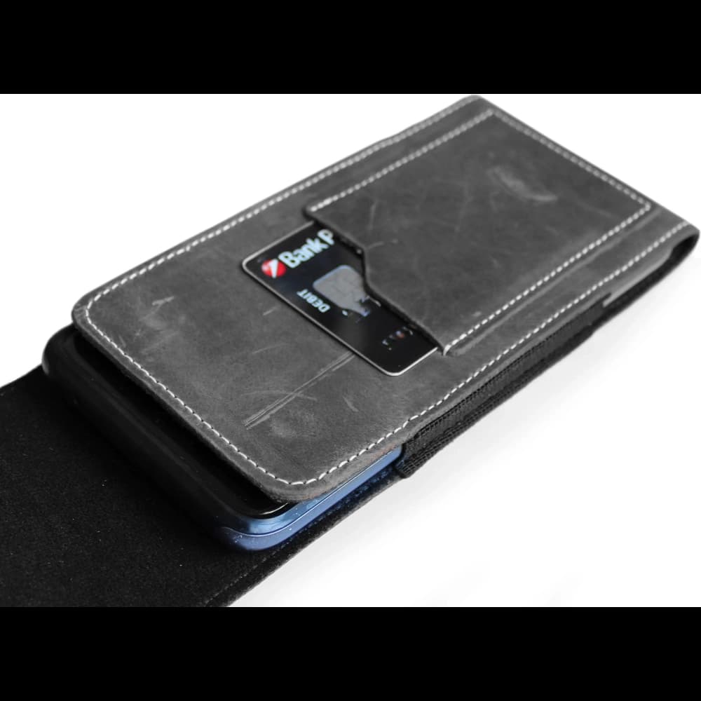 LURESKO HECTOR XXL Lederhalskette / Gürteltasche / Loop-Holster vertikal 167x78x10mm (grau vintage mit weißem Faden) - 10