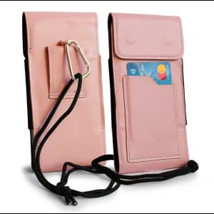LURESKO HECTOR XXL leather neck case / belt case / loop case vertical 167x78x10mm (smooth pink with white thread)