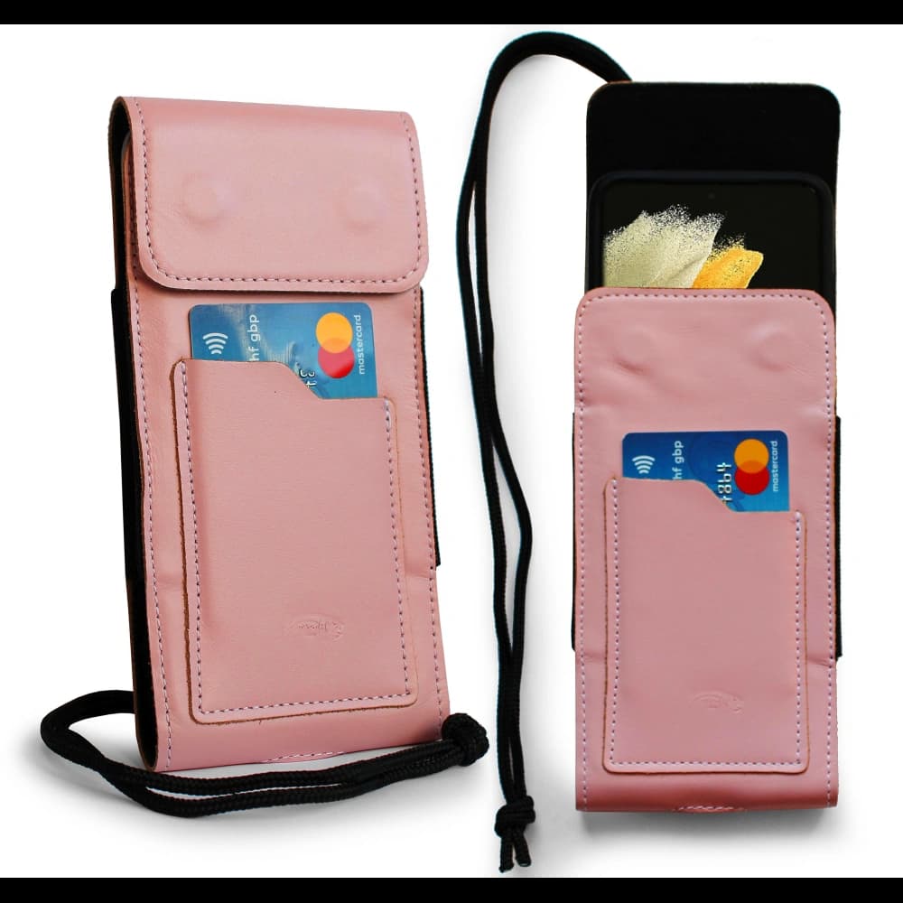 LURESKO HECTOR XXL leather neck case / belt case / loop case vertical 167x78x10mm (smooth pink with white thread) - 2