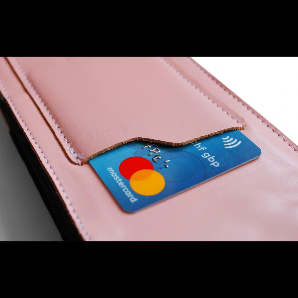 LURESKO HECTOR XXL leather neck case / belt case / loop case vertical 167x78x10mm (smooth pink with white thread) - 4