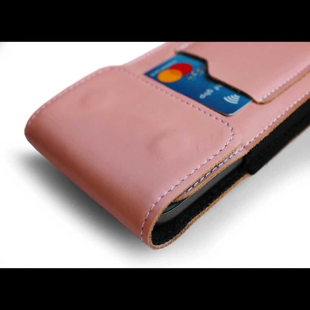 LURESKO HECTOR XXL leather neck case / belt case / loop case vertical 167x78x10mm (smooth pink with white thread) - 11