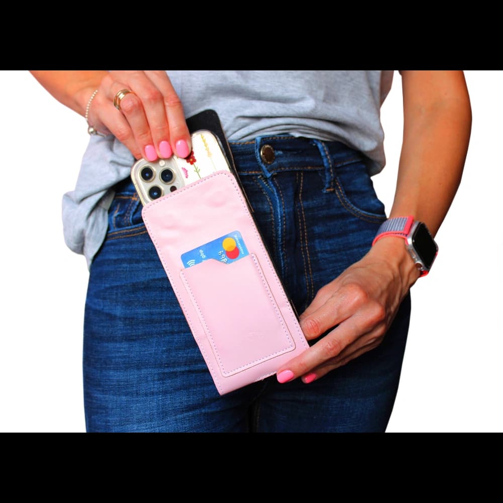 LURESKO HECTOR XXL leather neck case / belt case / loop case vertical 167x78x10mm (smooth pink with white thread) - 14