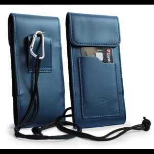 LURESKO HECTOR XXL leather neck case / belt case / loop holster vertical 167x78x10mm (smooth blue with blue thread)