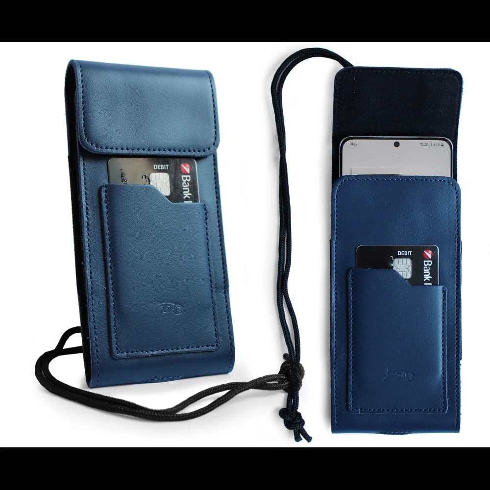 LURESKO HECTOR XXL Lederhals-Case / Gürteltasche / Loop-Holster vertikal 167x78x10mm (glatt blau mit blauer Naht) - 2