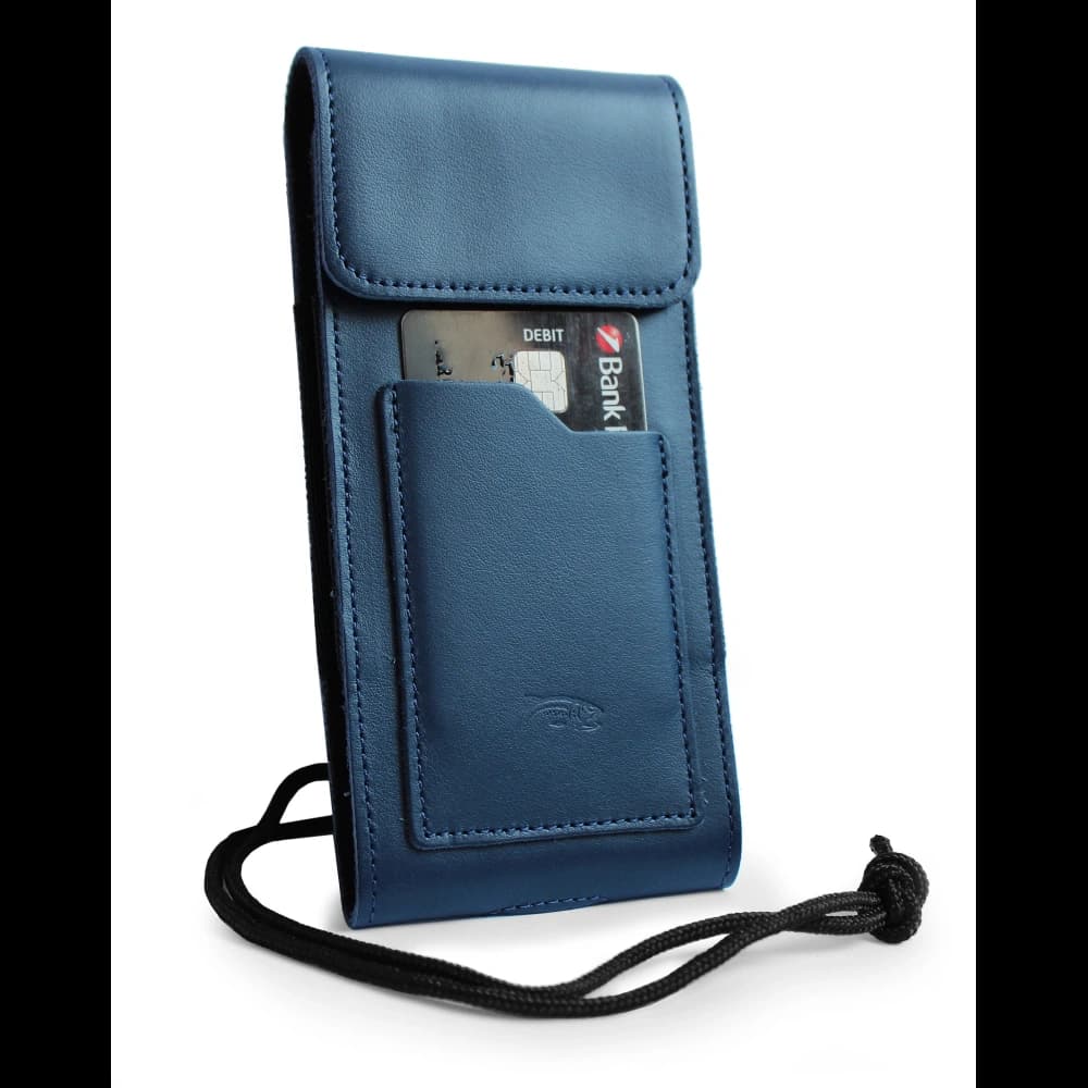 LURESKO HECTOR XXL Lederhals-Case / Gürteltasche / Loop-Holster vertikal 167x78x10mm (glatt blau mit blauer Naht) - 3