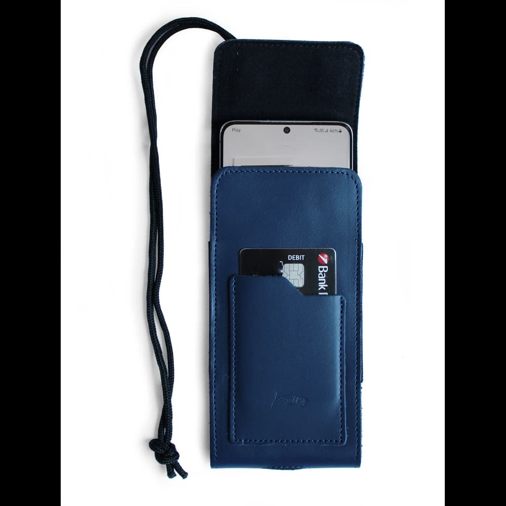 LURESKO HECTOR XXL Lederhals-Case / Gürteltasche / Loop-Holster vertikal 167x78x10mm (glatt blau mit blauer Naht) - 5