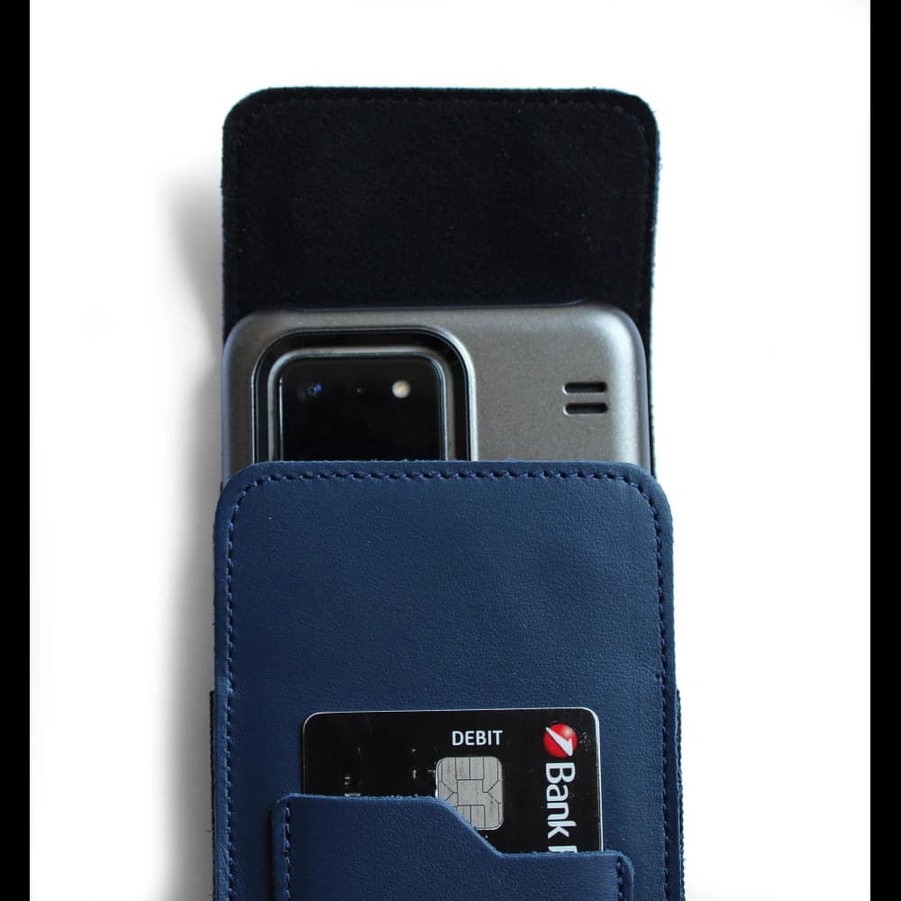 LURESKO HECTOR XXL Lederhals-Case / Gürteltasche / Loop-Holster vertikal 167x78x10mm (glatt blau mit blauer Naht) - 13