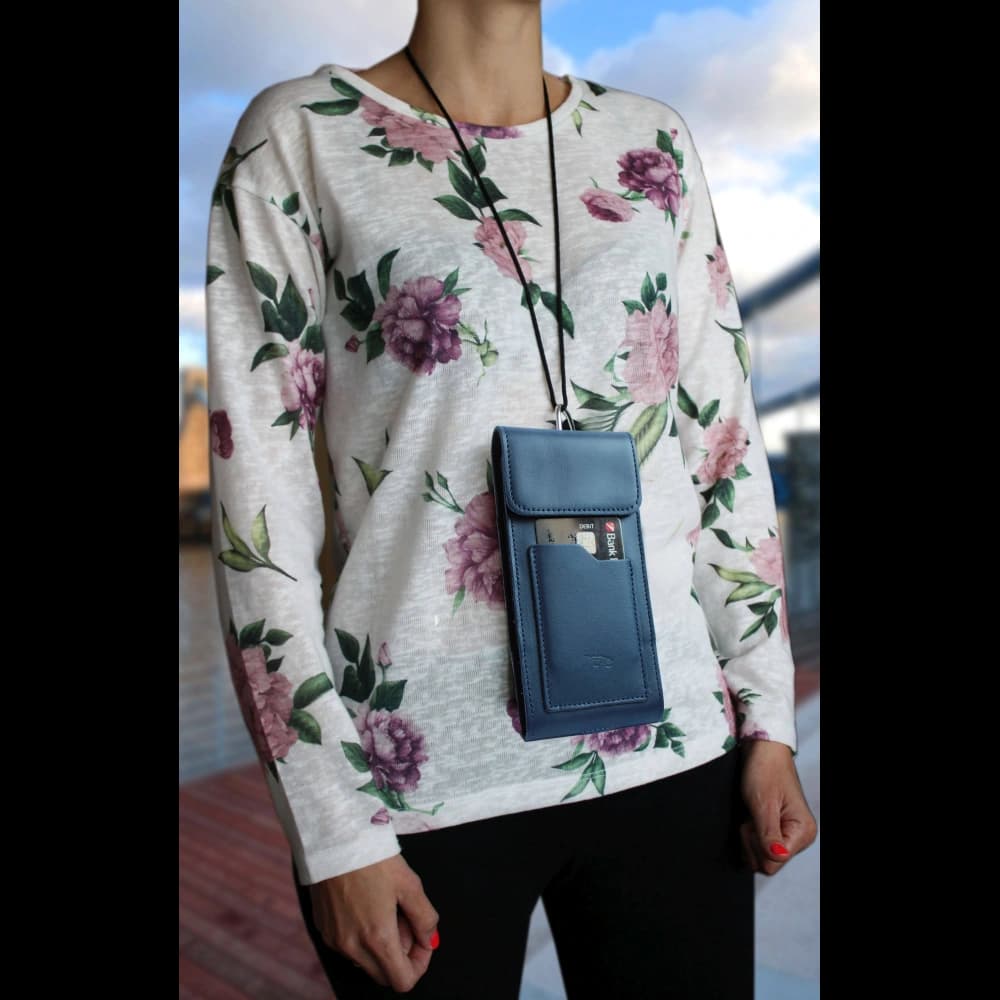 LURESKO HECTOR XXL Lederhals-Case / Gürteltasche / Loop-Holster vertikal 167x78x10mm (glatt blau mit blauer Naht) - 14