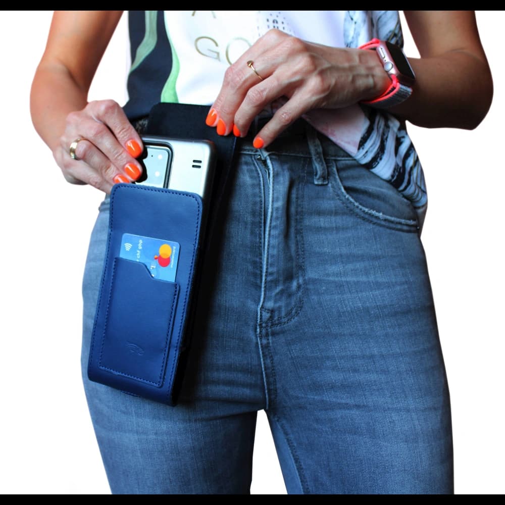 LURESKO HECTOR XXL Lederhals-Case / Gürteltasche / Loop-Holster vertikal 167x78x10mm (glatt blau mit blauer Naht) - 15