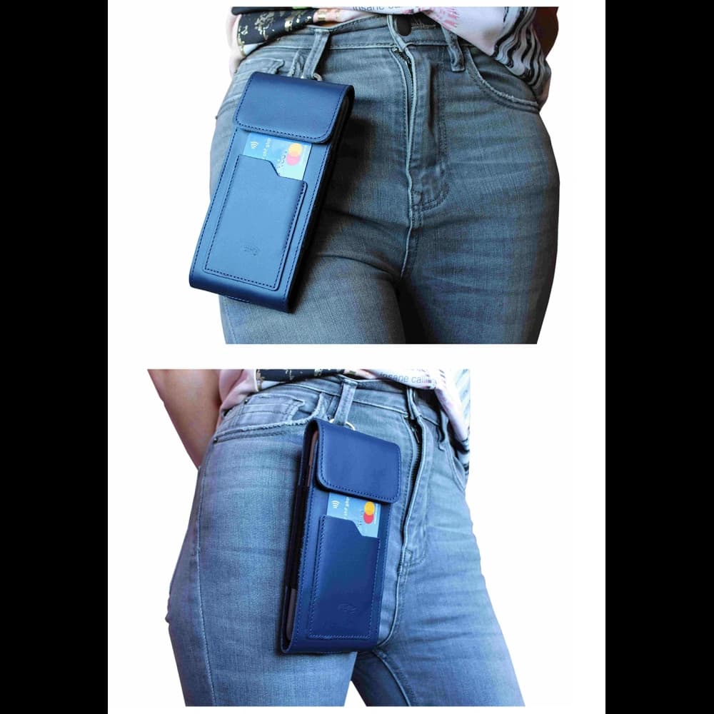 LURESKO HECTOR XXL Lederhals-Case / Gürteltasche / Loop-Holster vertikal 167x78x10mm (glatt blau mit blauer Naht) - 16