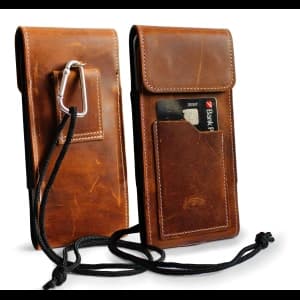 LURESKO HECTOR XXL R XXL leather neck case / belt case / loop holster vertical 167x78x10mm (light vintage brown with white thread)