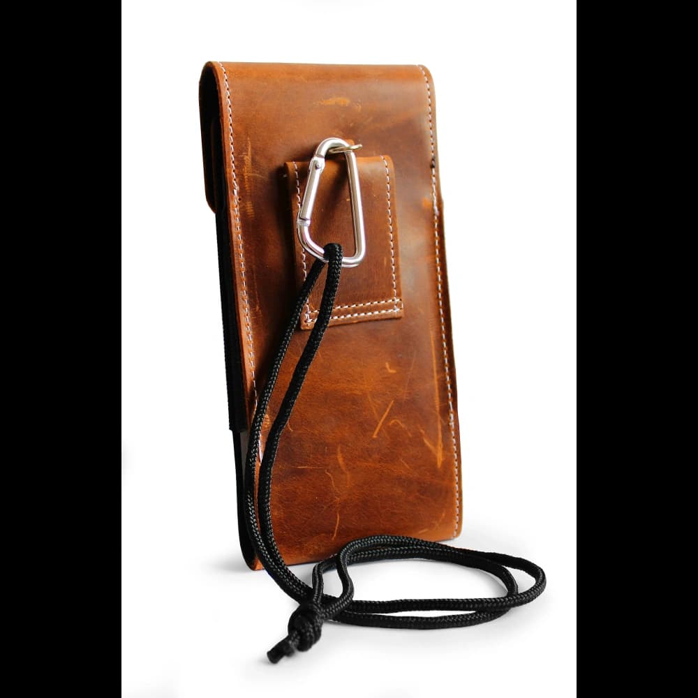 LURESKO HECTOR XXL R XXL Lederhals- / Gürteltasche / Loop Holster vertikal 167x78x10mm (helles Vintage-Braun mit weißen Nähten) - 4