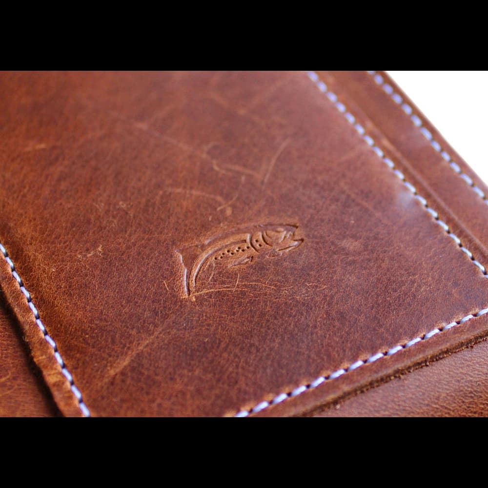 LURESKO HECTOR XXL R XXL Lederhals- / Gürteltasche / Loop Holster vertikal 167x78x10mm (helles Vintage-Braun mit weißen Nähten) - 6