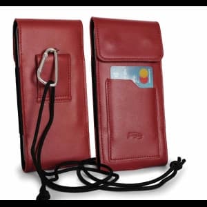 LURESKO HECTOR XXL leather neck case / belt case / loop vertical holster 167x78x10mm (red smooth with red thread)