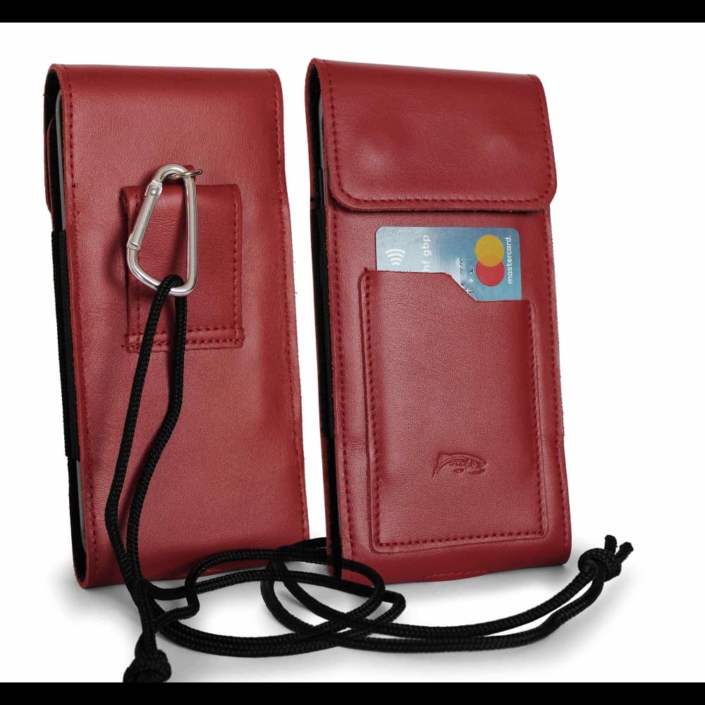 LURESKO HECTOR XXL Lederhals-Case / Gürteltasche / vertikaler Loop-Holster 167x78x10mm (rot glatt mit rotem Faden) - 1