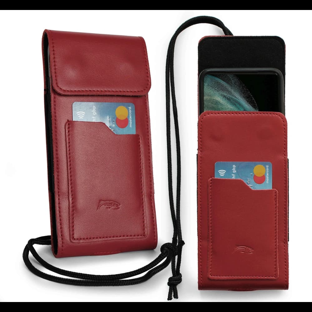 LURESKO HECTOR XXL Lederhals-Case / Gürteltasche / vertikaler Loop-Holster 167x78x10mm (rot glatt mit rotem Faden) - 2