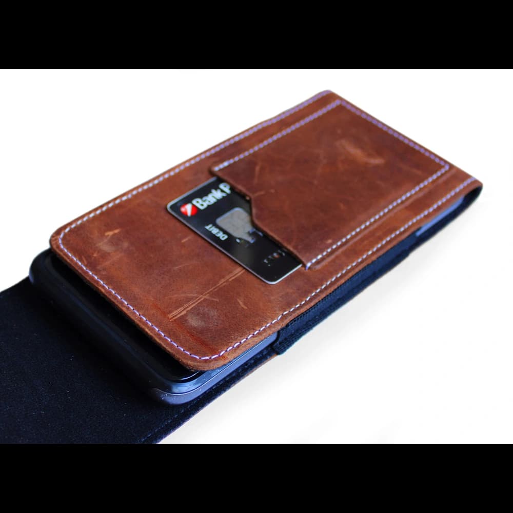 LURESKO HECTOR XXL R XXL Lederhals- / Gürteltasche / Loop Holster vertikal 167x78x10mm (helles Vintage-Braun mit weißen Nähten) - 10