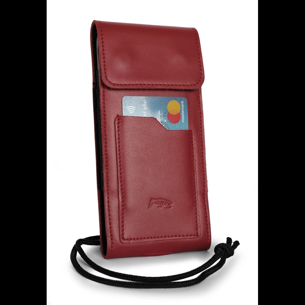 LURESKO HECTOR XXL Lederhals-Case / Gürteltasche / vertikaler Loop-Holster 167x78x10mm (rot glatt mit rotem Faden) - 3