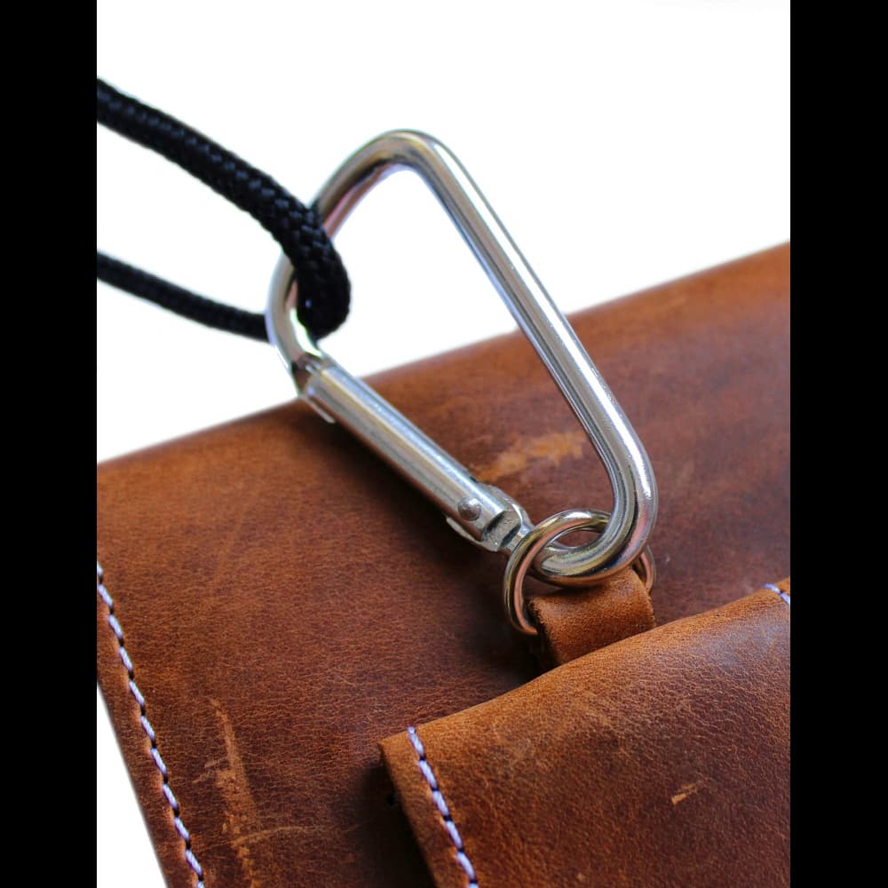 LURESKO HECTOR XXL R XXL Lederhals- / Gürteltasche / Loop Holster vertikal 167x78x10mm (helles Vintage-Braun mit weißen Nähten) - 12