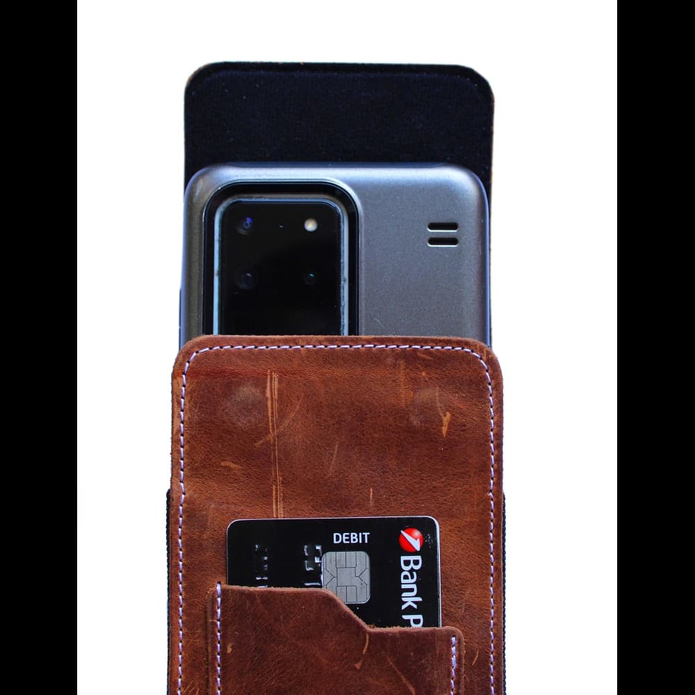 LURESKO HECTOR XXL R XXL Lederhals- / Gürteltasche / Loop Holster vertikal 167x78x10mm (helles Vintage-Braun mit weißen Nähten) - 13