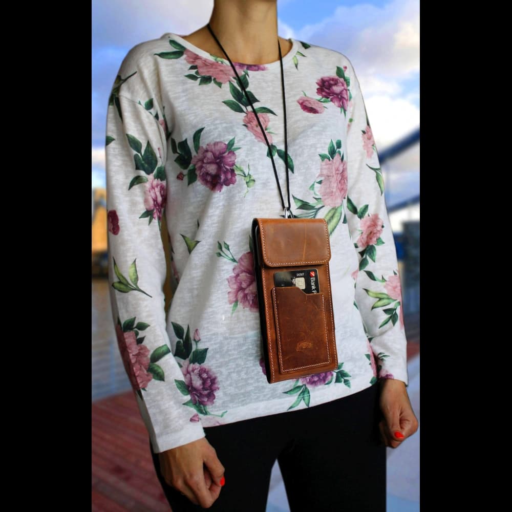 LURESKO HECTOR XXL R XXL Lederhals- / Gürteltasche / Loop Holster vertikal 167x78x10mm (helles Vintage-Braun mit weißen Nähten) - 14