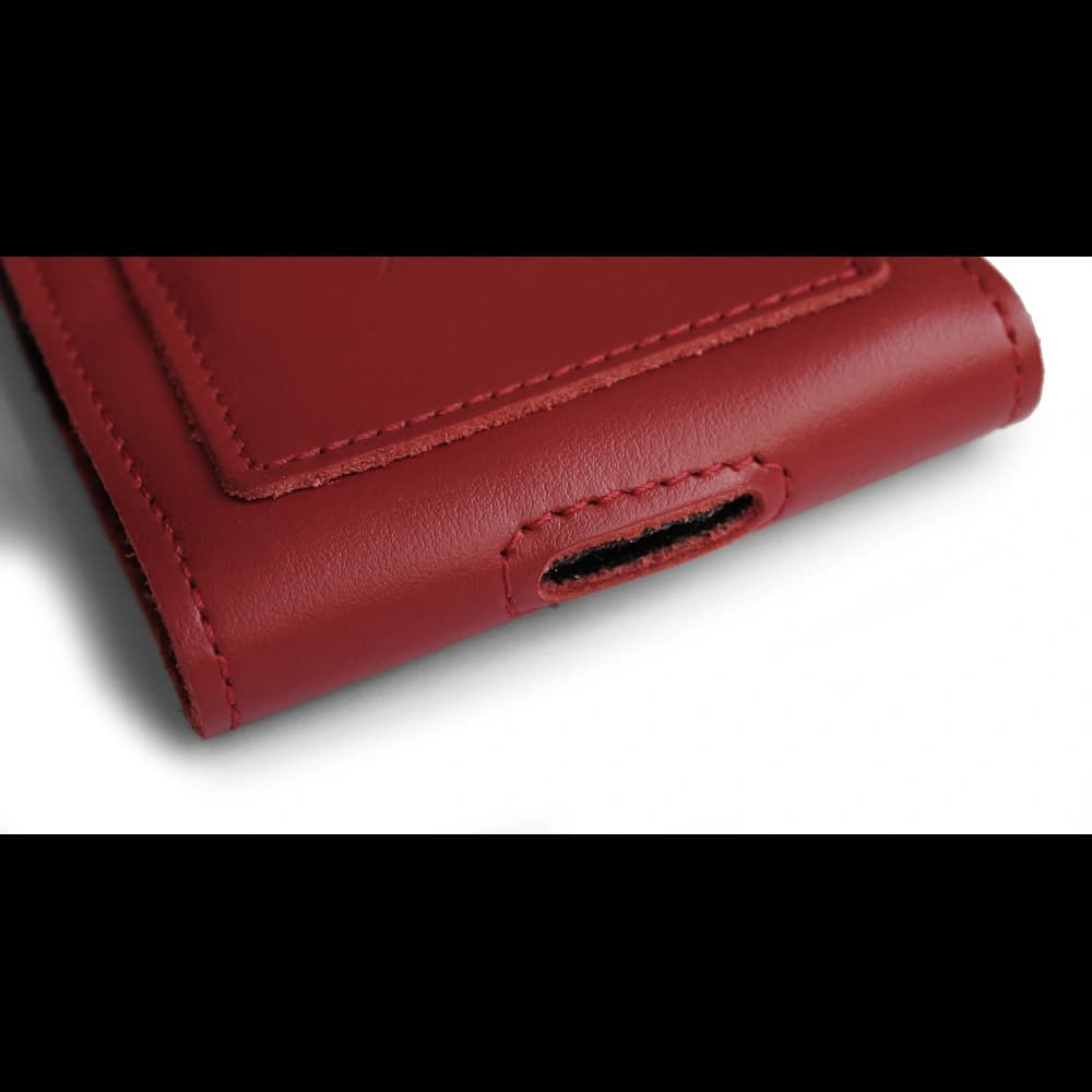 LURESKO HECTOR XXL Lederhals-Case / Gürteltasche / vertikaler Loop-Holster 167x78x10mm (rot glatt mit rotem Faden) - 7