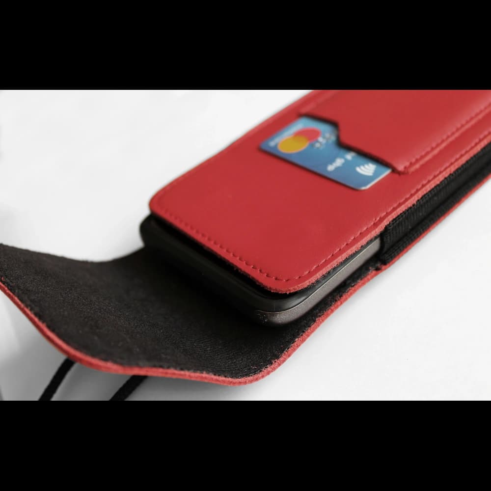 LURESKO HECTOR XXL Lederhals-Case / Gürteltasche / vertikaler Loop-Holster 167x78x10mm (rot glatt mit rotem Faden) - 10