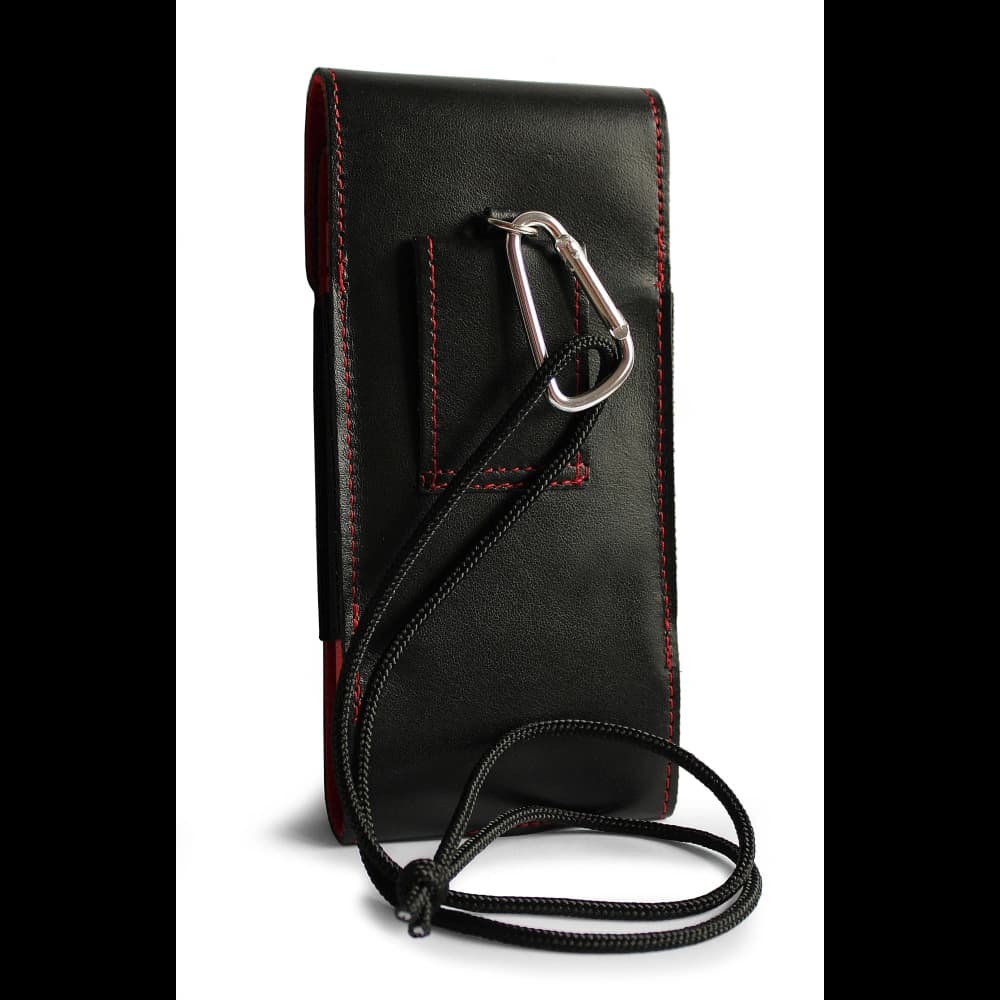 LURESKO HECTOR XXL Lederhülle / Gürteltasche / Loop Holster vertikal 167x78x10mm (schwarz glatt mit roten Nähten und rotem Innenfutter) - 4