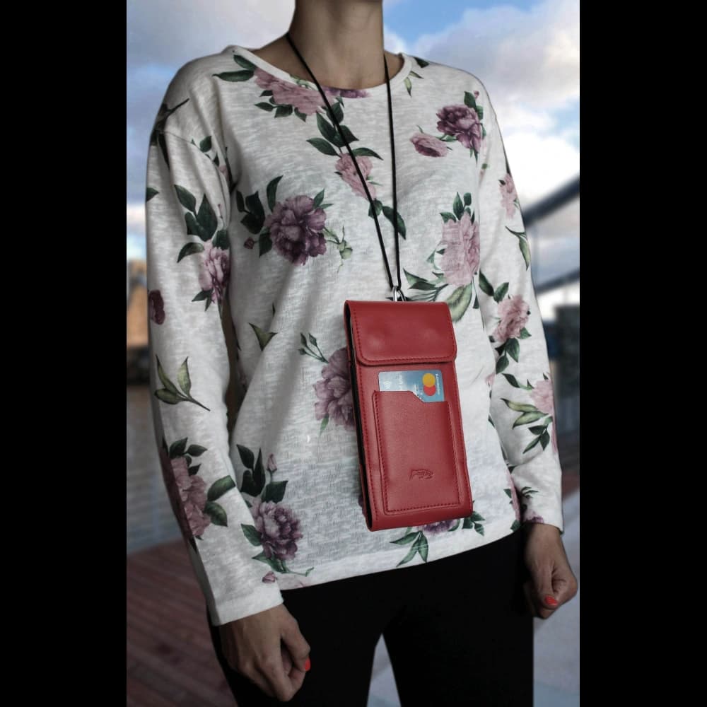 LURESKO HECTOR XXL Lederhals-Case / Gürteltasche / vertikaler Loop-Holster 167x78x10mm (rot glatt mit rotem Faden) - 14