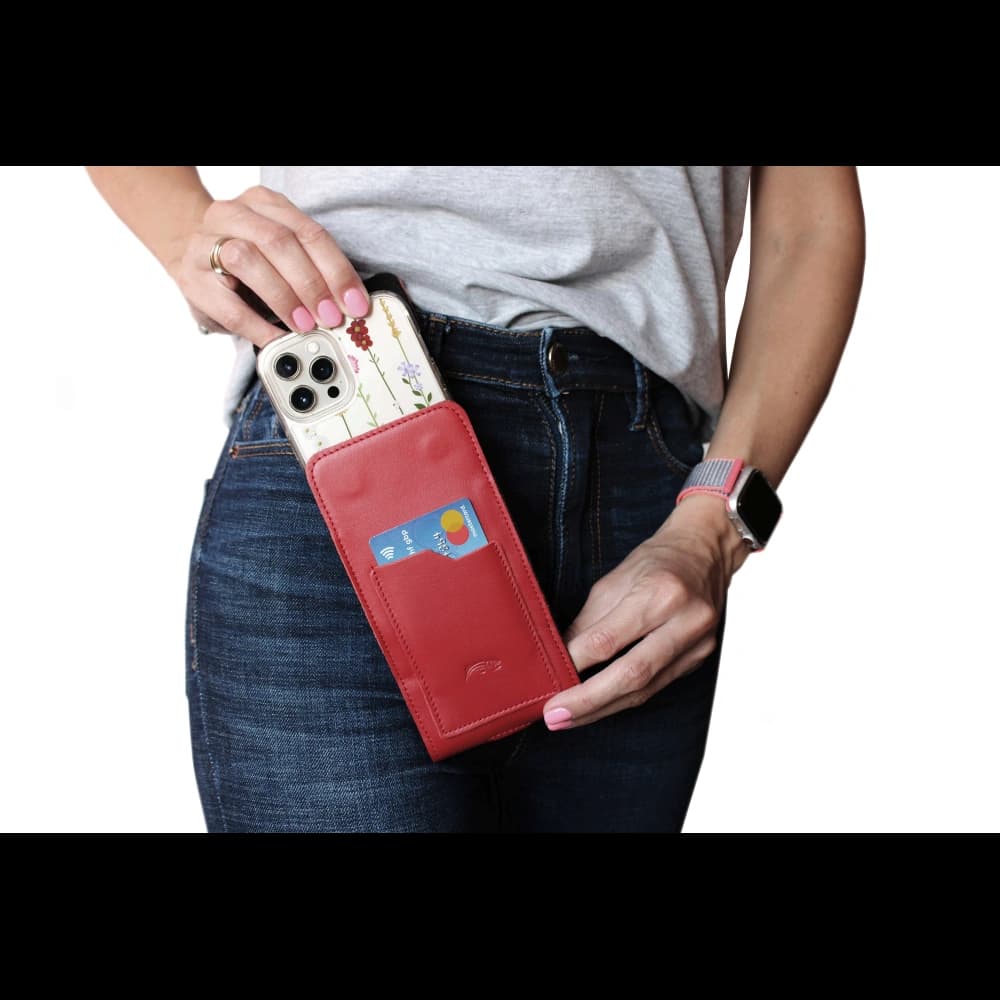 LURESKO HECTOR XXL Lederhals-Case / Gürteltasche / vertikaler Loop-Holster 167x78x10mm (rot glatt mit rotem Faden) - 15