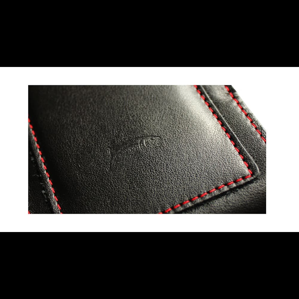 LURESKO HECTOR XXL Lederhülle / Gürteltasche / Loop Holster vertikal 167x78x10mm (schwarz glatt mit roten Nähten und rotem Innenfutter) - 6