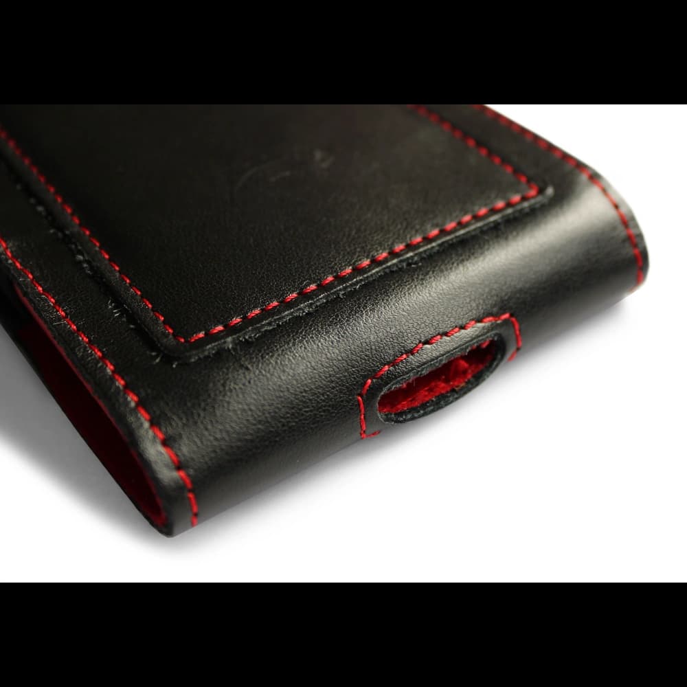 LURESKO HECTOR XXL Lederhülle / Gürteltasche / Loop Holster vertikal 167x78x10mm (schwarz glatt mit roten Nähten und rotem Innenfutter) - 7