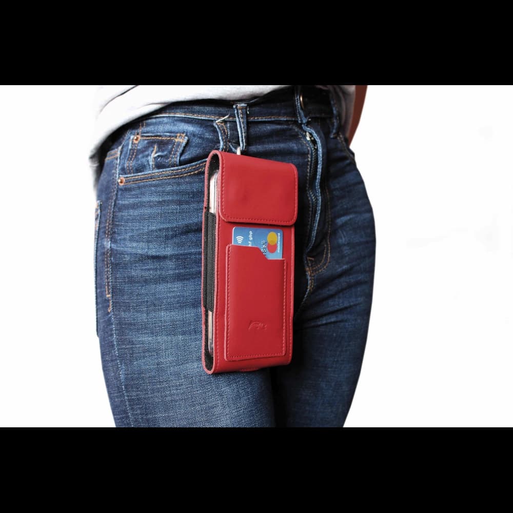LURESKO HECTOR XXL Lederhals-Case / Gürteltasche / vertikaler Loop-Holster 167x78x10mm (rot glatt mit rotem Faden) - 16