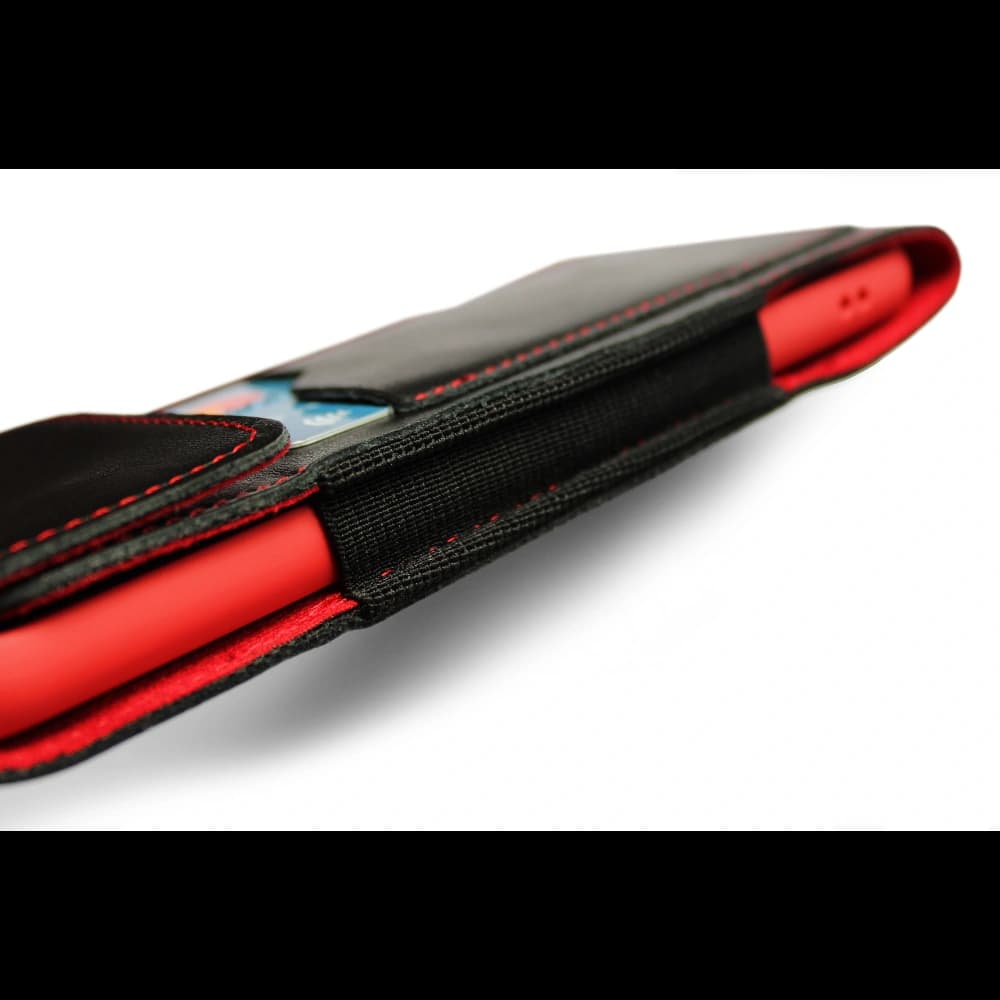 LURESKO HECTOR XXL Lederhülle / Gürteltasche / Loop Holster vertikal 167x78x10mm (schwarz glatt mit roten Nähten und rotem Innenfutter) - 8