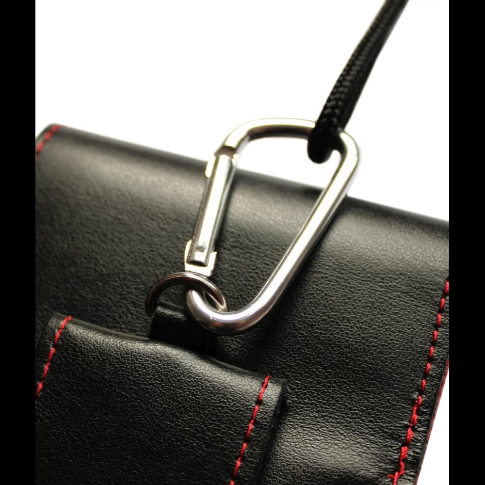 LURESKO HECTOR XXL Lederhülle / Gürteltasche / Loop Holster vertikal 167x78x10mm (schwarz glatt mit roten Nähten und rotem Innenfutter) - 12