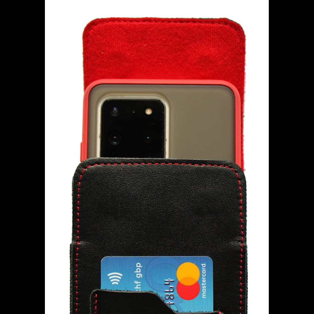 LURESKO HECTOR XXL Lederhülle / Gürteltasche / Loop Holster vertikal 167x78x10mm (schwarz glatt mit roten Nähten und rotem Innenfutter) - 13