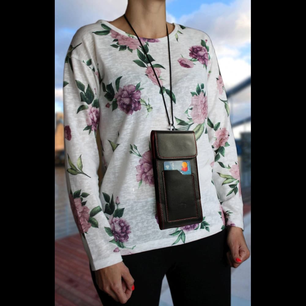 LURESKO HECTOR XXL Lederhülle / Gürteltasche / Loop Holster vertikal 167x78x10mm (schwarz glatt mit roten Nähten und rotem Innenfutter) - 14