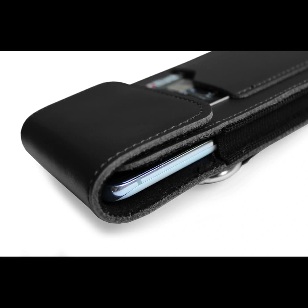 LURESKO HECTOR XXL Lederhalsgepäck / Gürteltasche / Schlaufenetui / vertikaler Holster 167x78x10mm (schwarz glatt mit schwarzem Faden) - 9