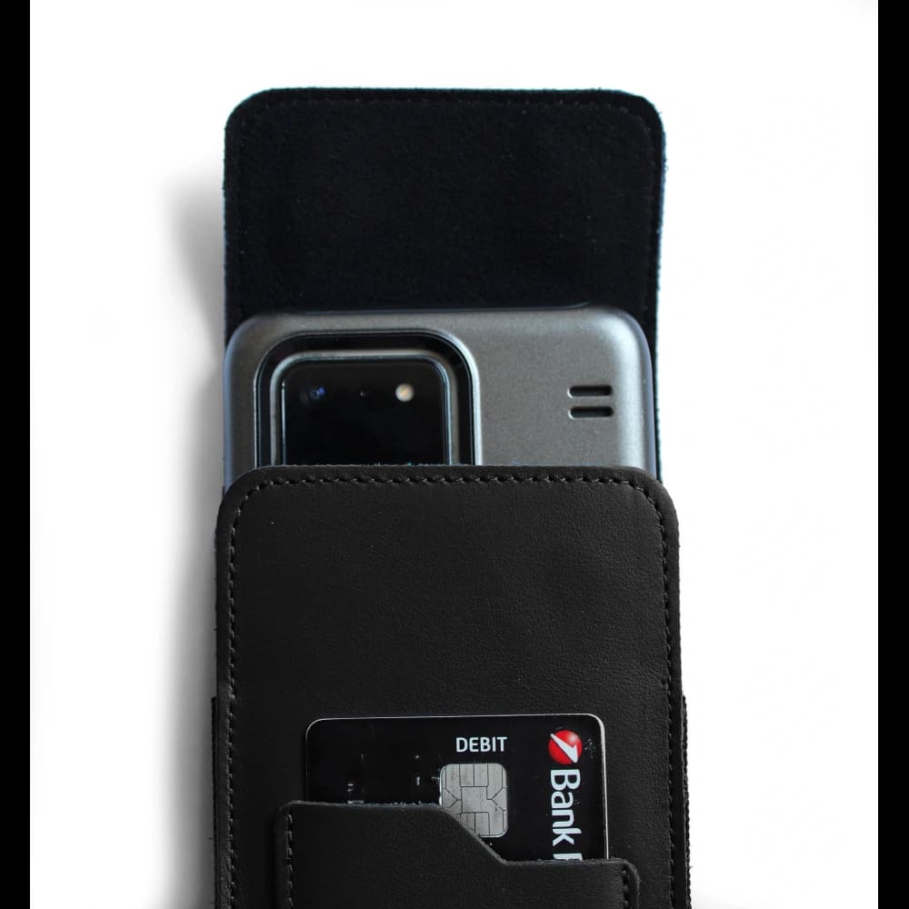 LURESKO HECTOR XXL Lederhalsgepäck / Gürteltasche / Schlaufenetui / vertikaler Holster 167x78x10mm (schwarz glatt mit schwarzem Faden) - 13