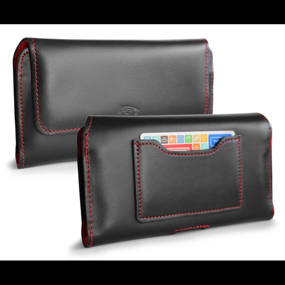 LURESKO ELLA XXL Leder-Schutzhülle für das Telefon - 170x85x12 / für Handtasche Rucksack (schwarz mit rotem Faden) - 1